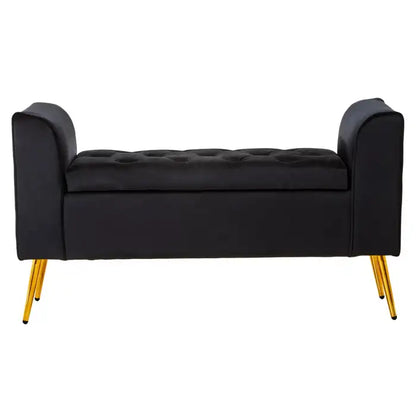 velvet storage bench with gold finish iron legs