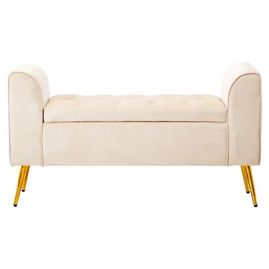 velvet storage bench with gold finish iron legs