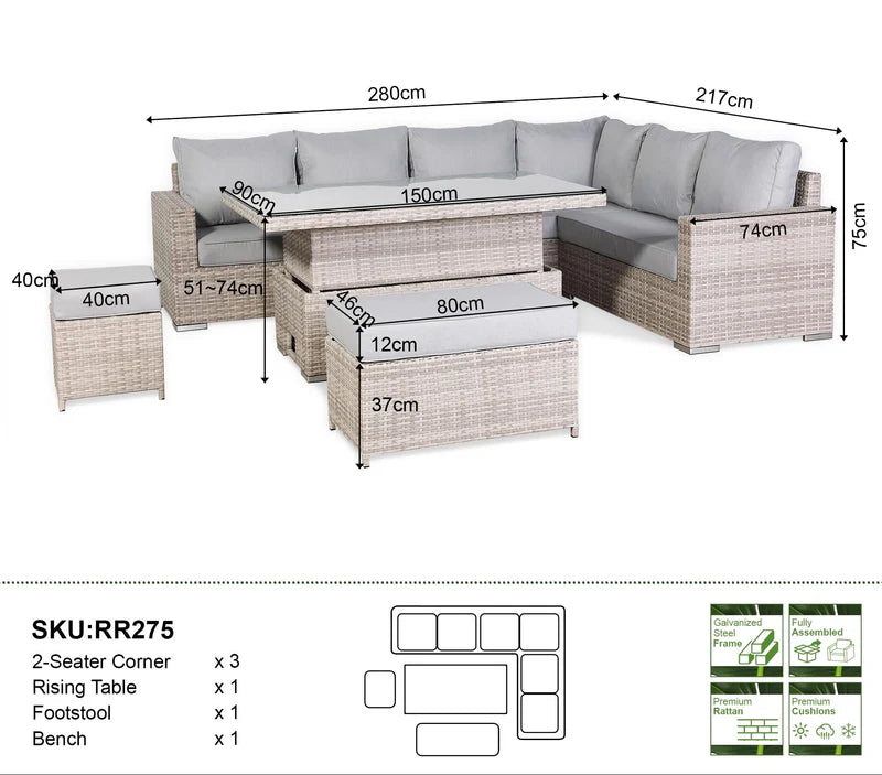 Right hand large corner dining set dimensions