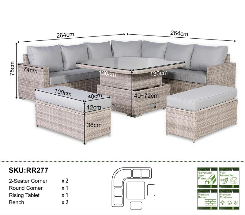 Large equal corner rattan dining set dimensions
