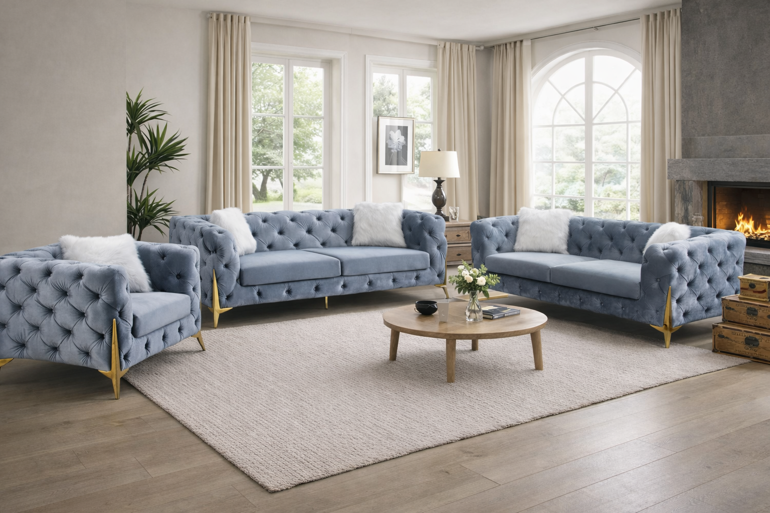G-Paris Gold Trim Grey Sofa Set