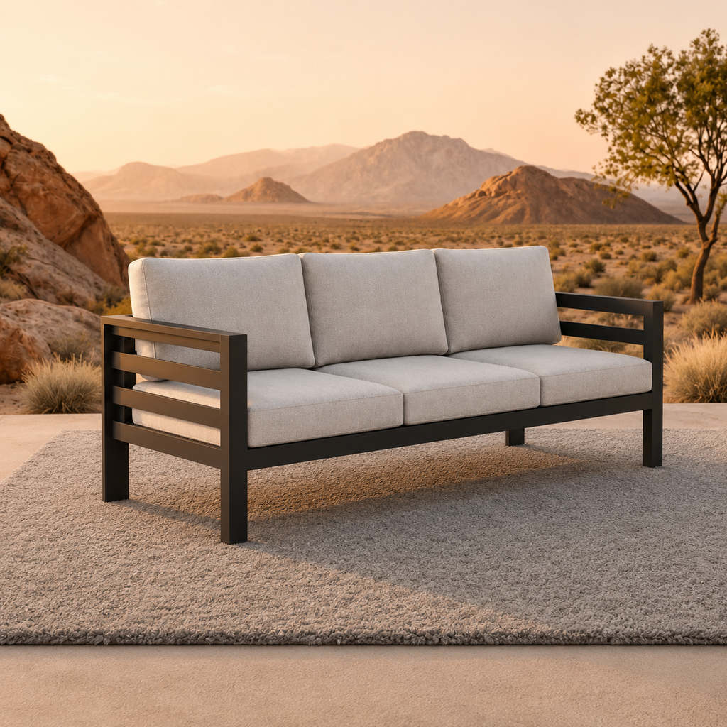 Andros Outdoor Lounge Set 3 seater sofa lifestyle image in onyx