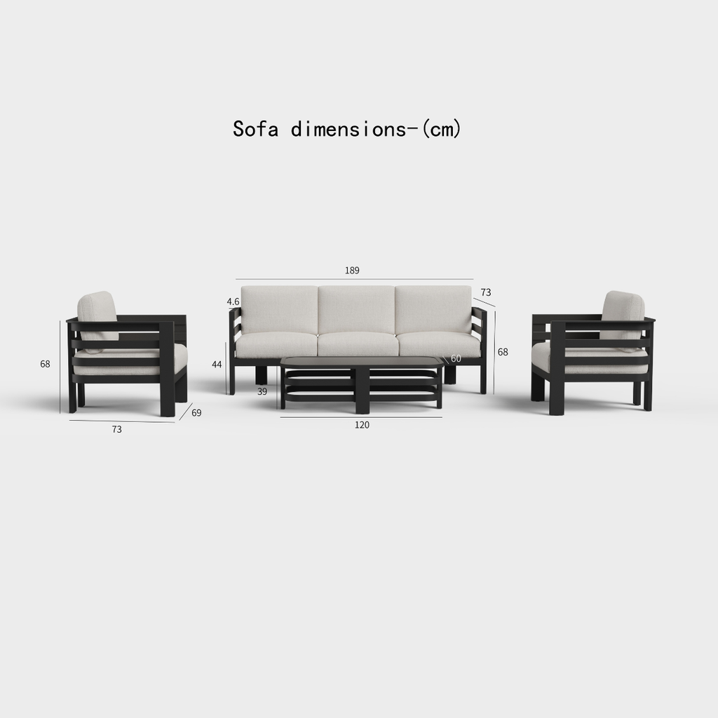 Andros Outdoor Lounge Set onyx 5 seater dimensions image