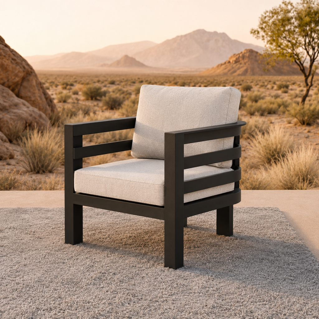 Andros Outdoor Lounge Set lounge chair lifestyle image in onyx