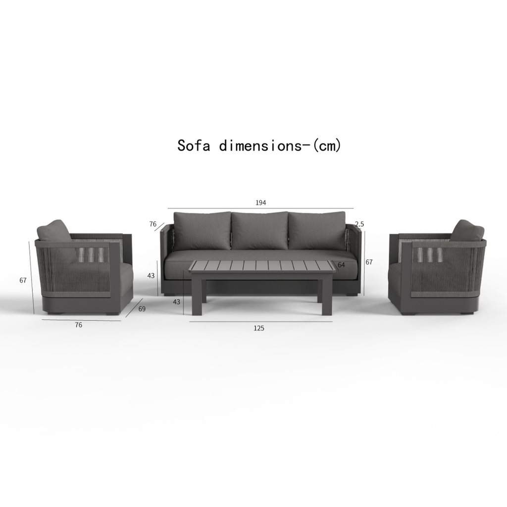 Ares 5 seater outdoor lounge set dimensions