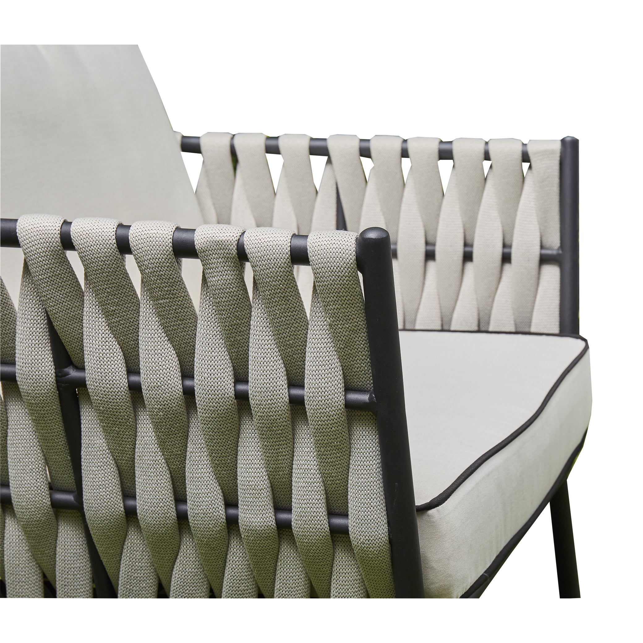 Grey outdoor lounge coffee table and seating detail