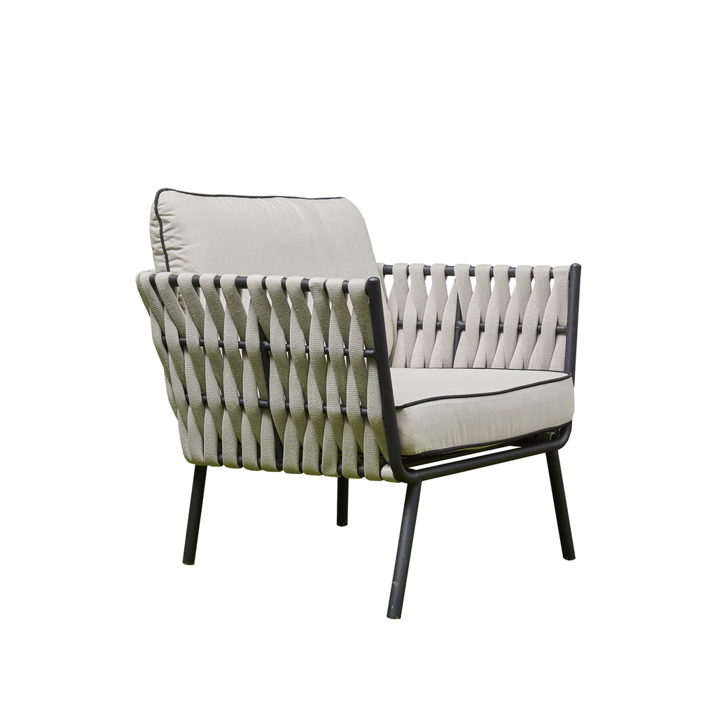 Grey aluminium rope garden furniture sofa detail
