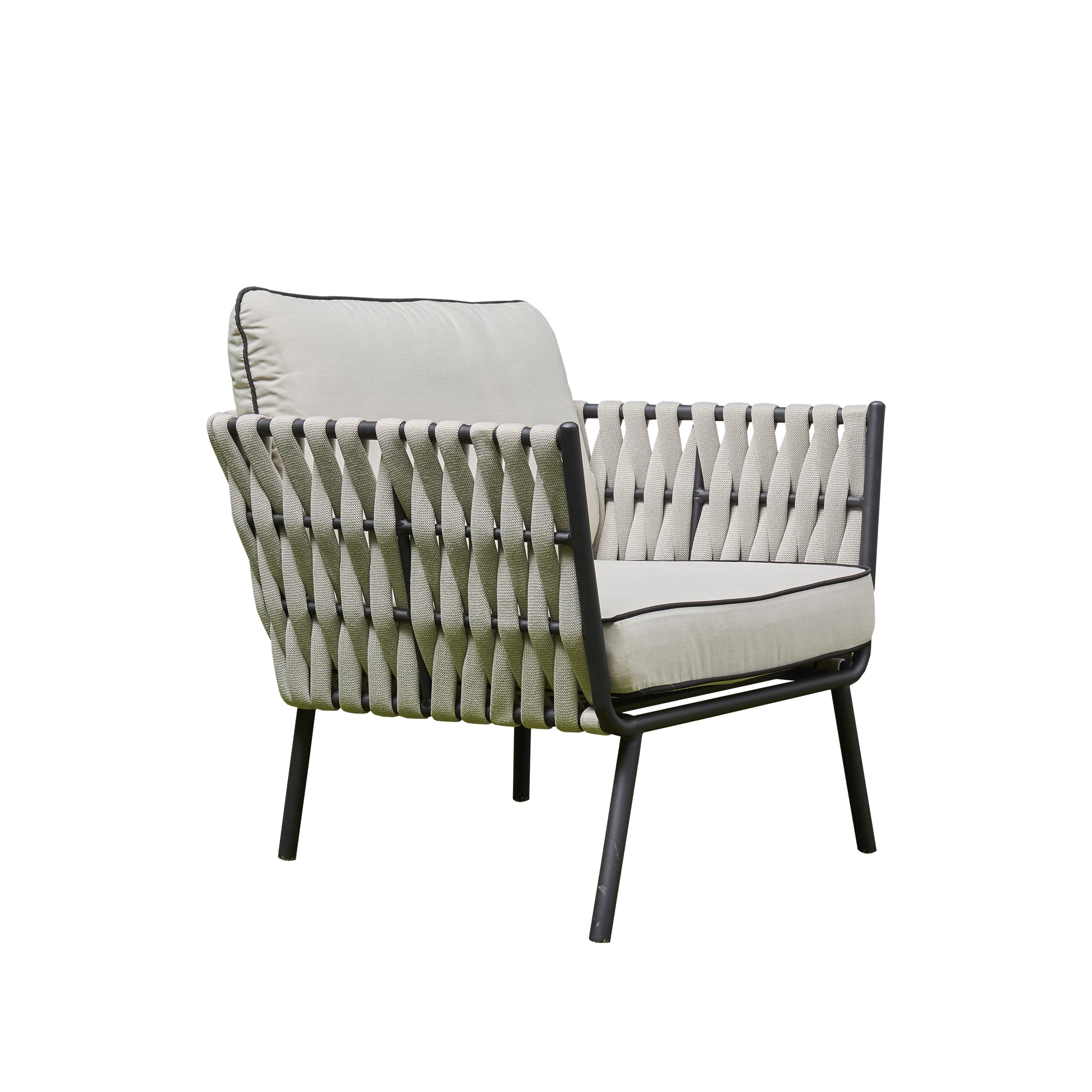 Grey aluminium rope garden furniture sofa detail