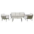 Grey aluminium and rope outdoor lounge set with sofa armchairs and coffee table