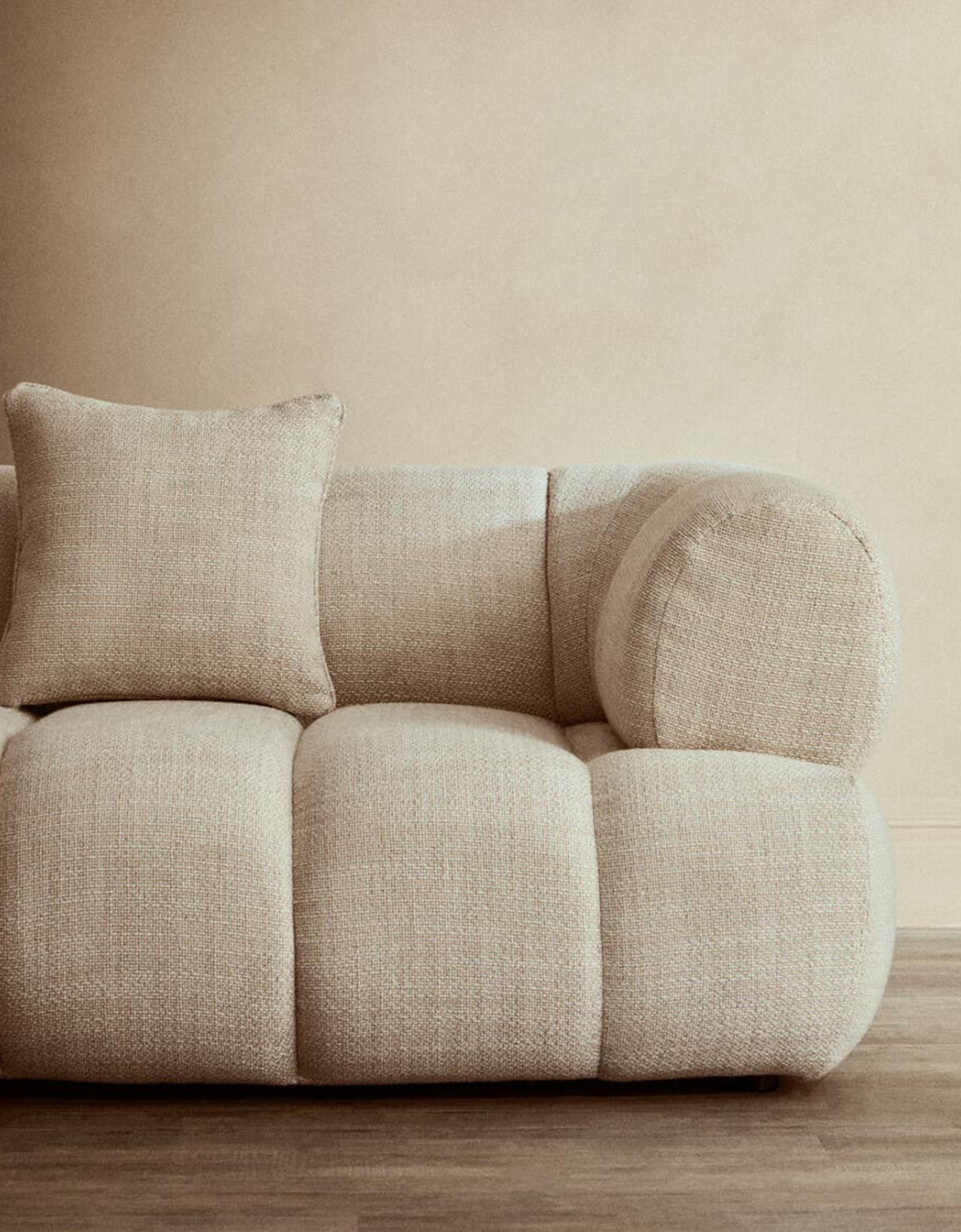 Cream Linen 3 Seater Curved Sofa