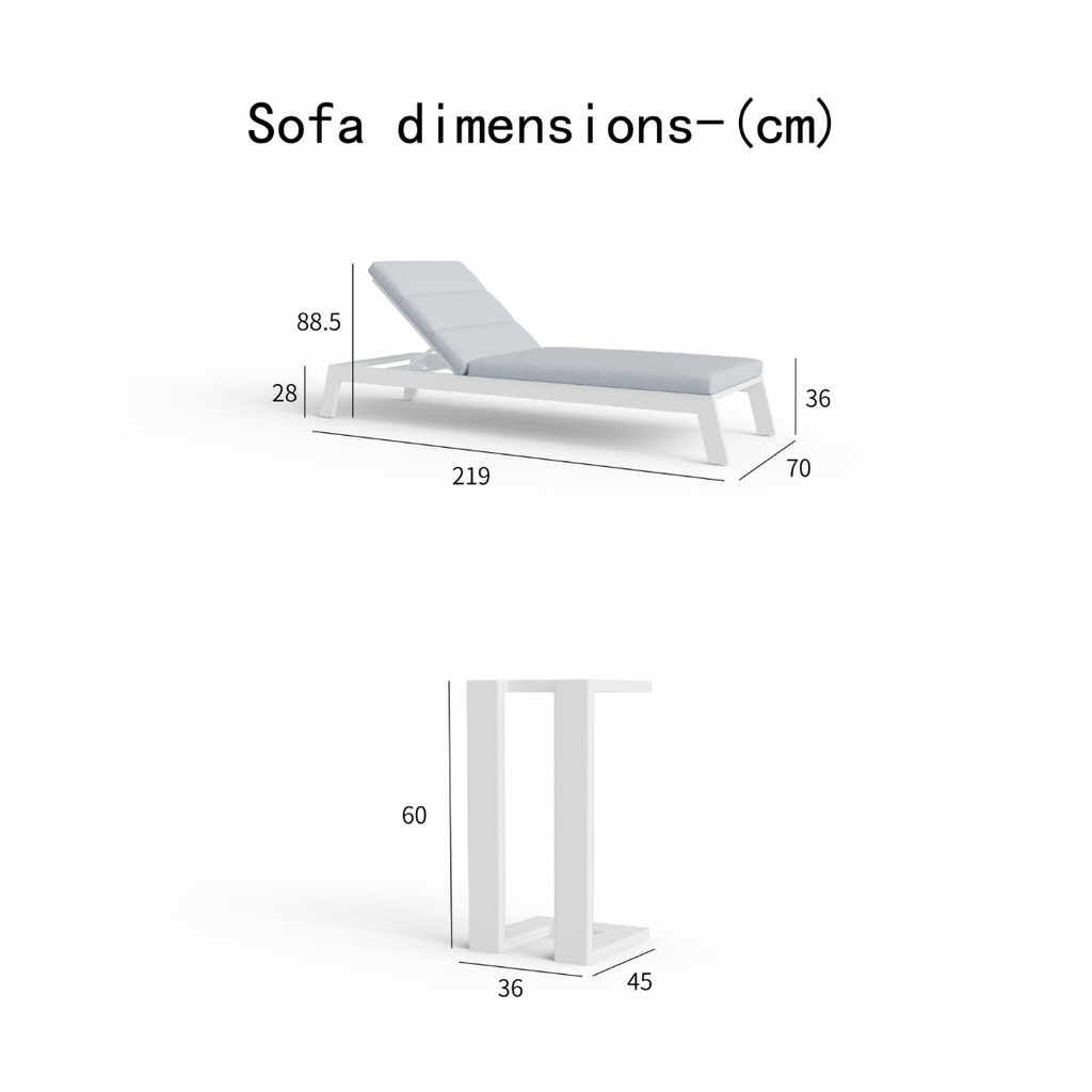 Dasia Outdoor Sun Lounger white dimensions image