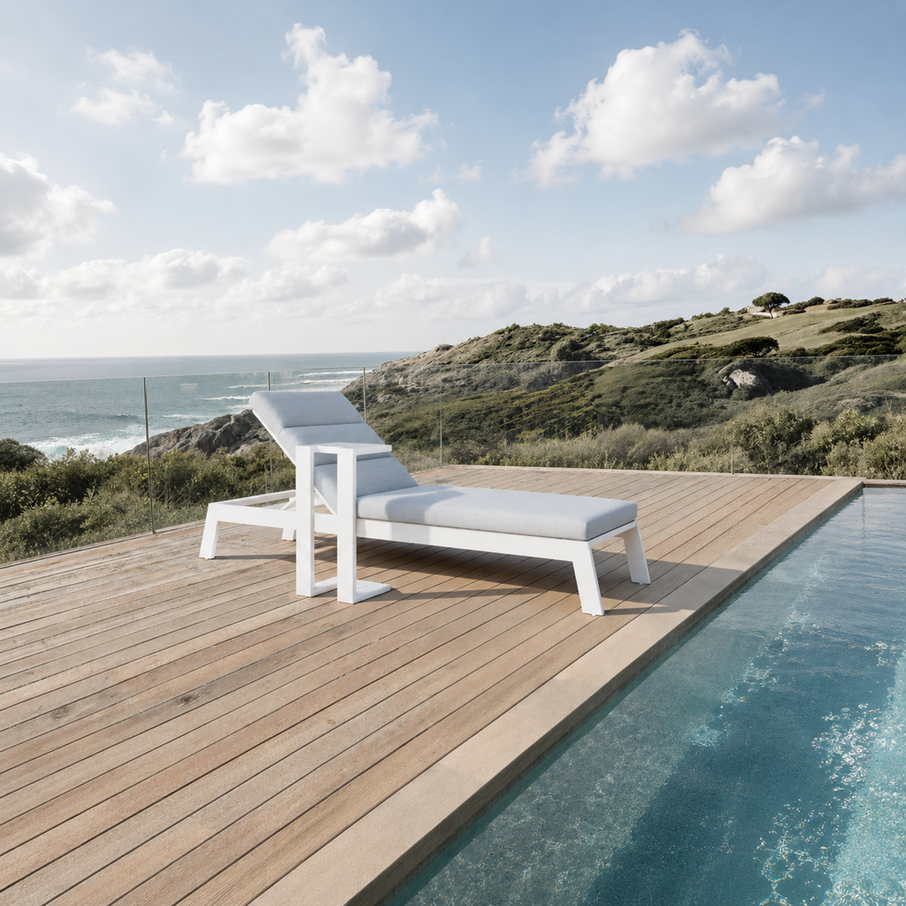 Dasia Outdoor Sun Lounger in white, garden sun lounger hero image