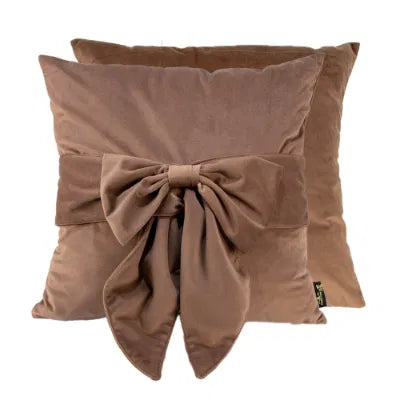 Taupe Velvet Bow 18” Cushion