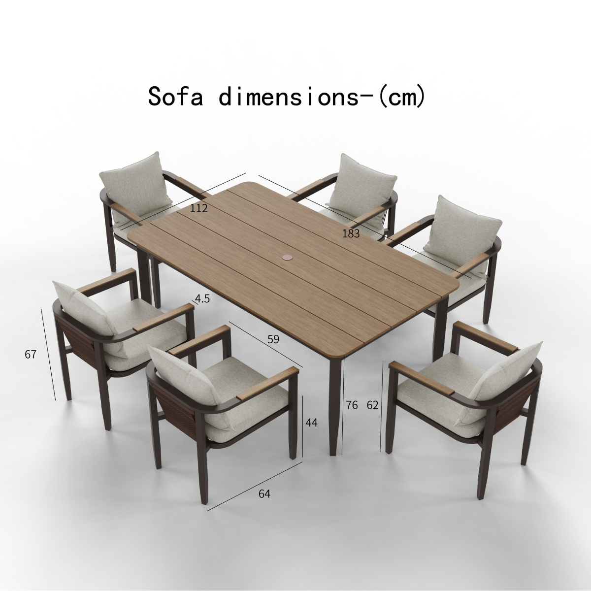 Hemera 6 seater outdoor dining set dimensions