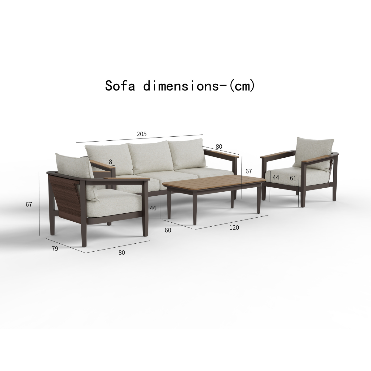Hemera 5 seater outdoor lounge set dimensions