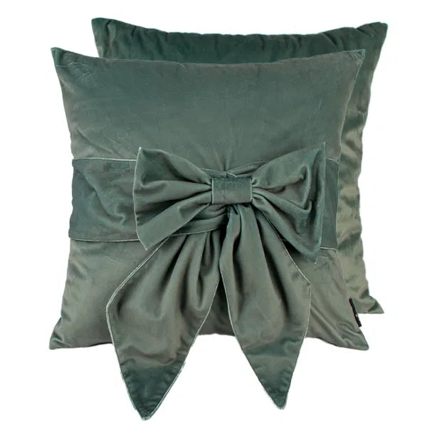 Sage Velvet Bow 18” Cushion