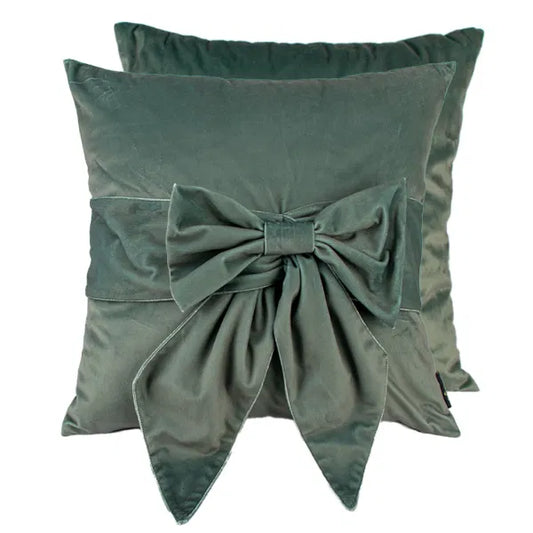 Sage Velvet Bow 18” Cushion