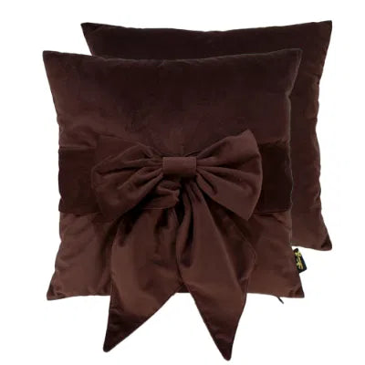 Choc Velvet Bow 18” Cushion