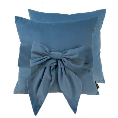 Blue Velvet Bow 18” Cushion