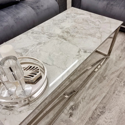 Stella Chrome Coffee Table with Stomach Ash Grey Sintered Top