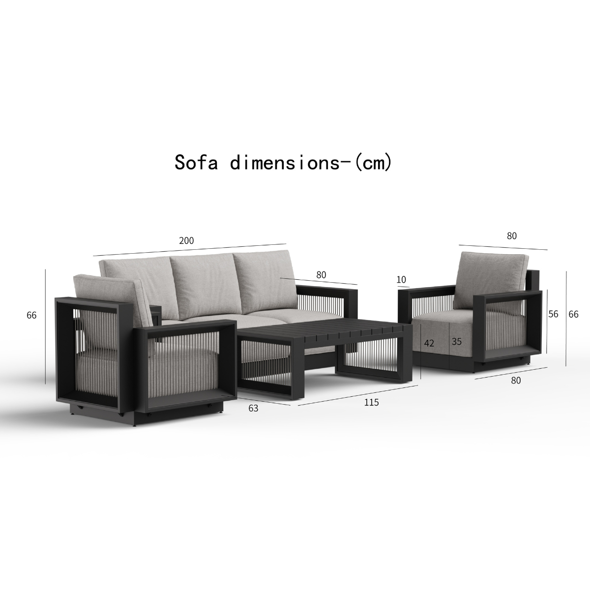 Ikos Outdoor Lounge Set onyx 5 seater dimensions image