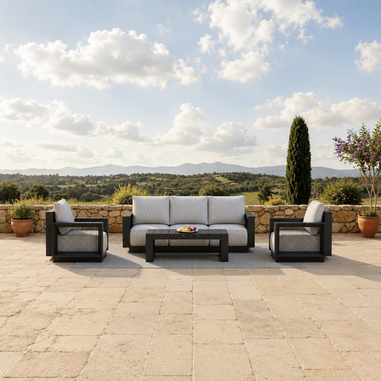 Ikos Outdoor Lounge Set in onyx, 5 seater garden lounge set hero image