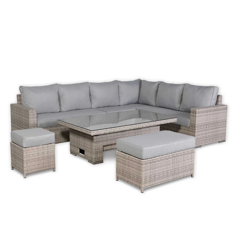 Right hand large corner rattan dining set with rising table outdoor garden furniture