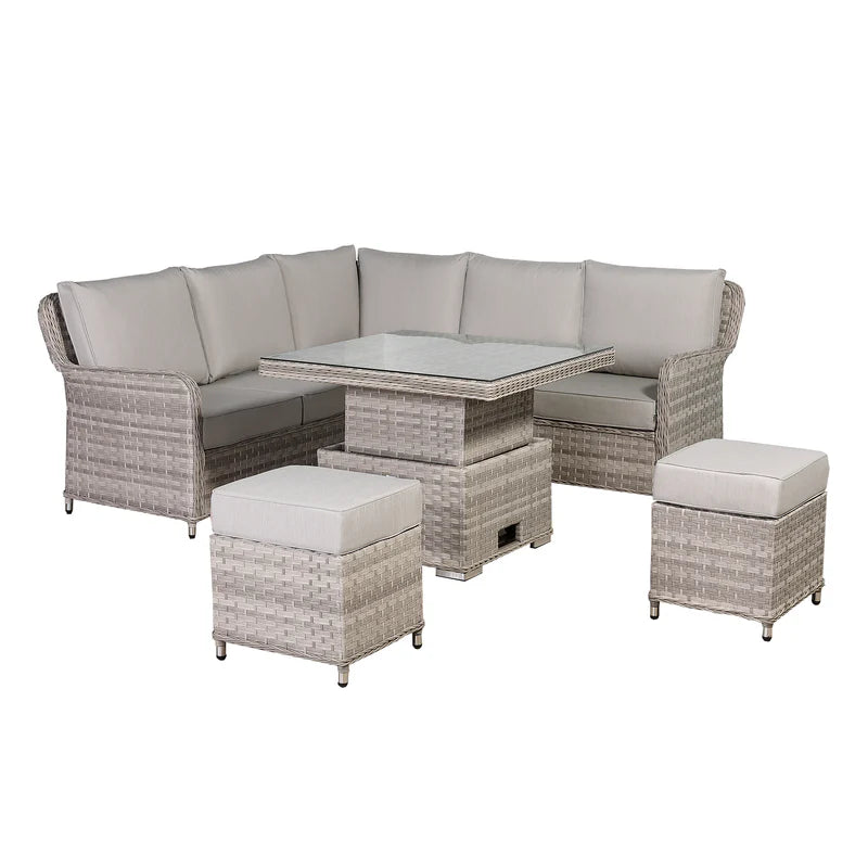 Square corner rattan dining set with rising table outdoor garden furniture