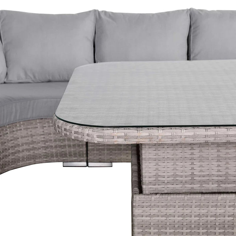 Rattan dining set close up outdoor cushions