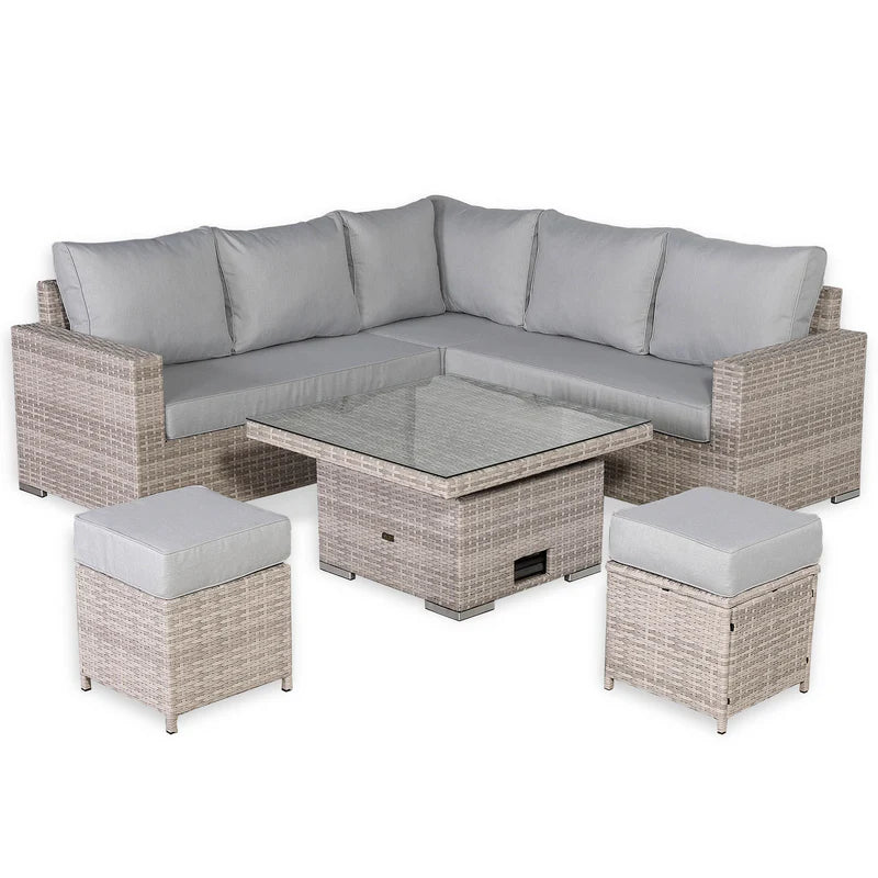 Square rattan dining set with rising table outdoor garden furniture
