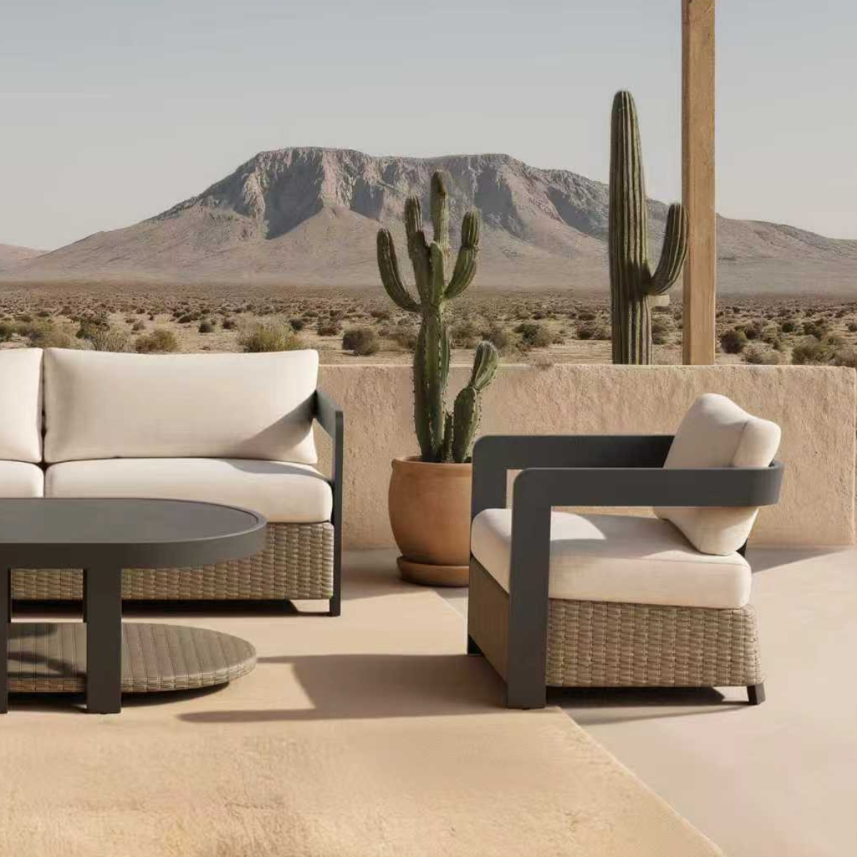 Selene outdoor wicker lounge set close up texture