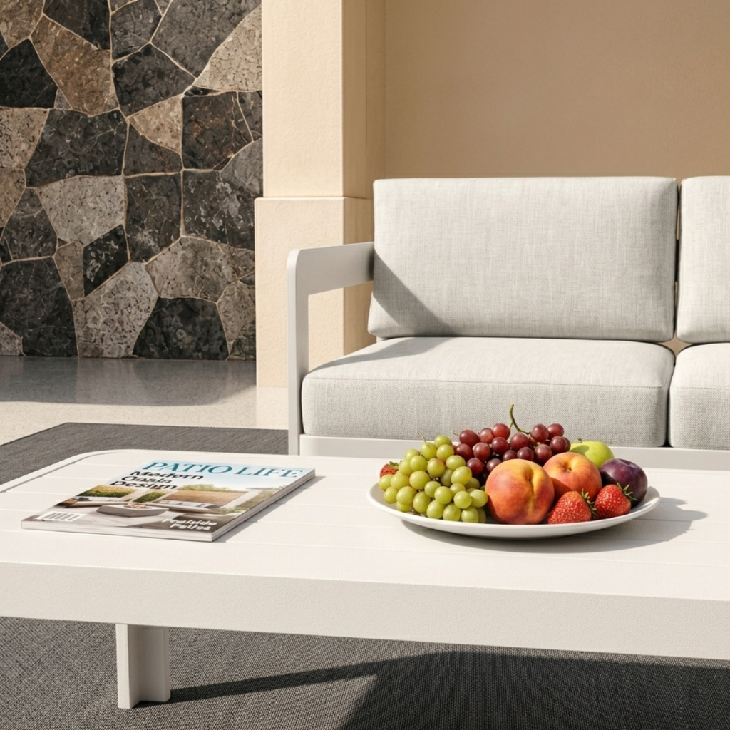 Sofia Outdoor Range 4 Seater Lounge Set two seater sofa and table lifestyle image