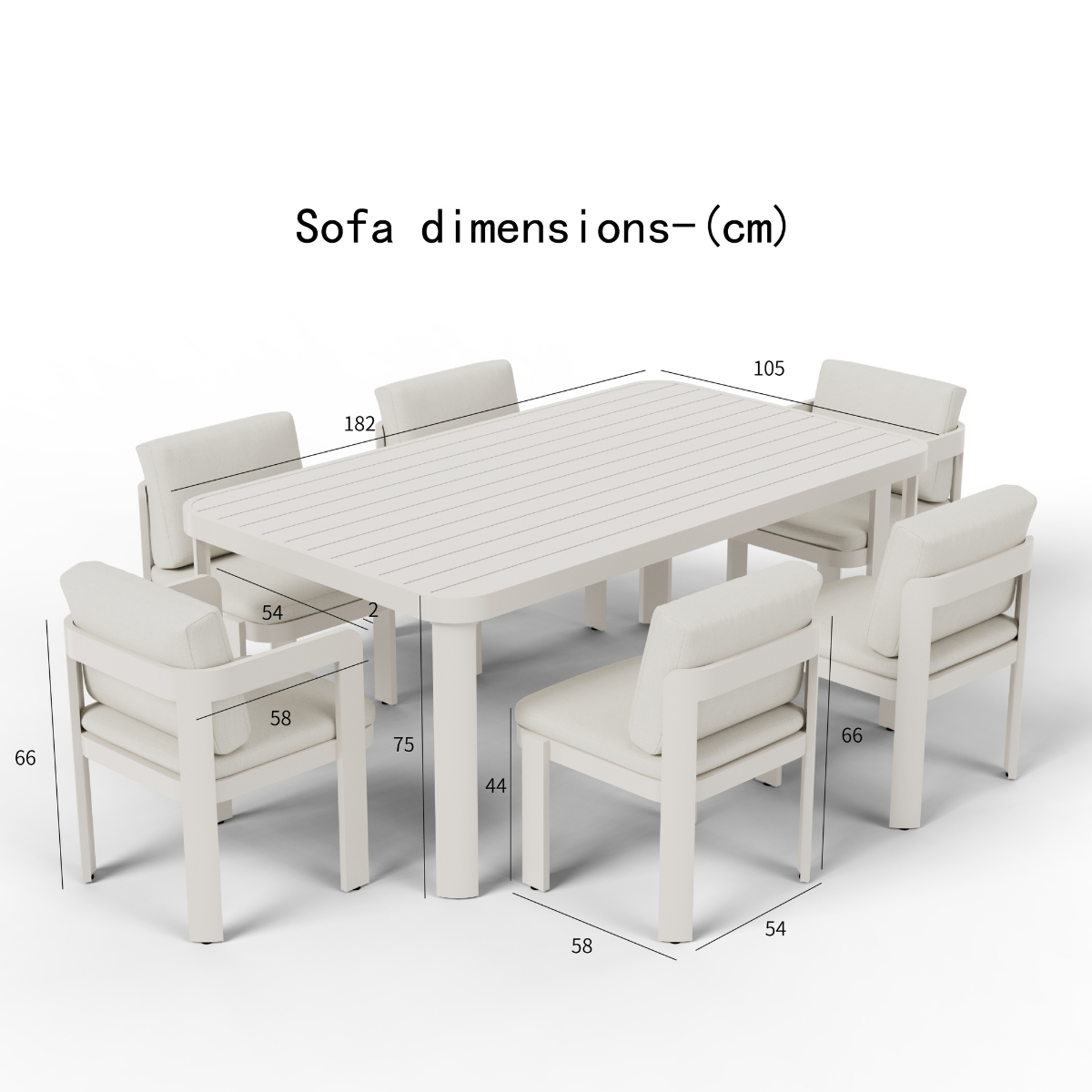 Sofia Outdoor Range 6 Seater Dining Set dimensions image