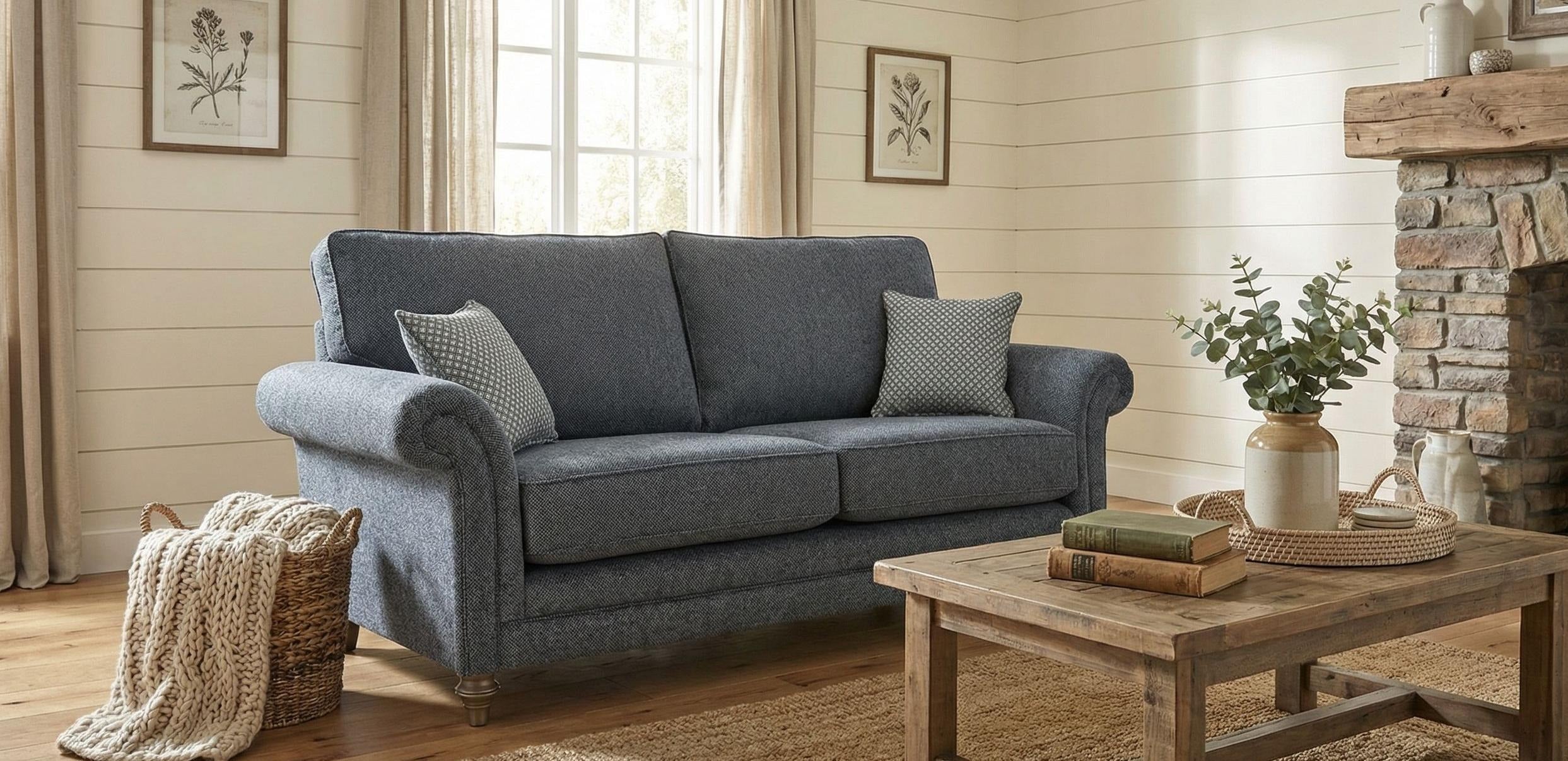 Canterbury fabric sofa range with classic neutral styling