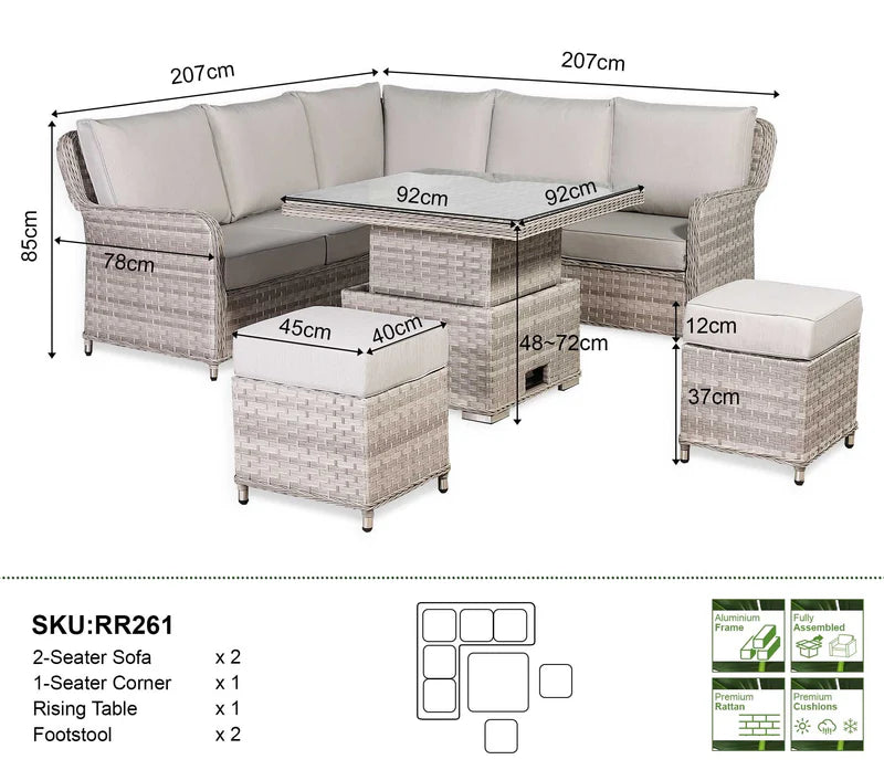 Square corner dining set dimensions