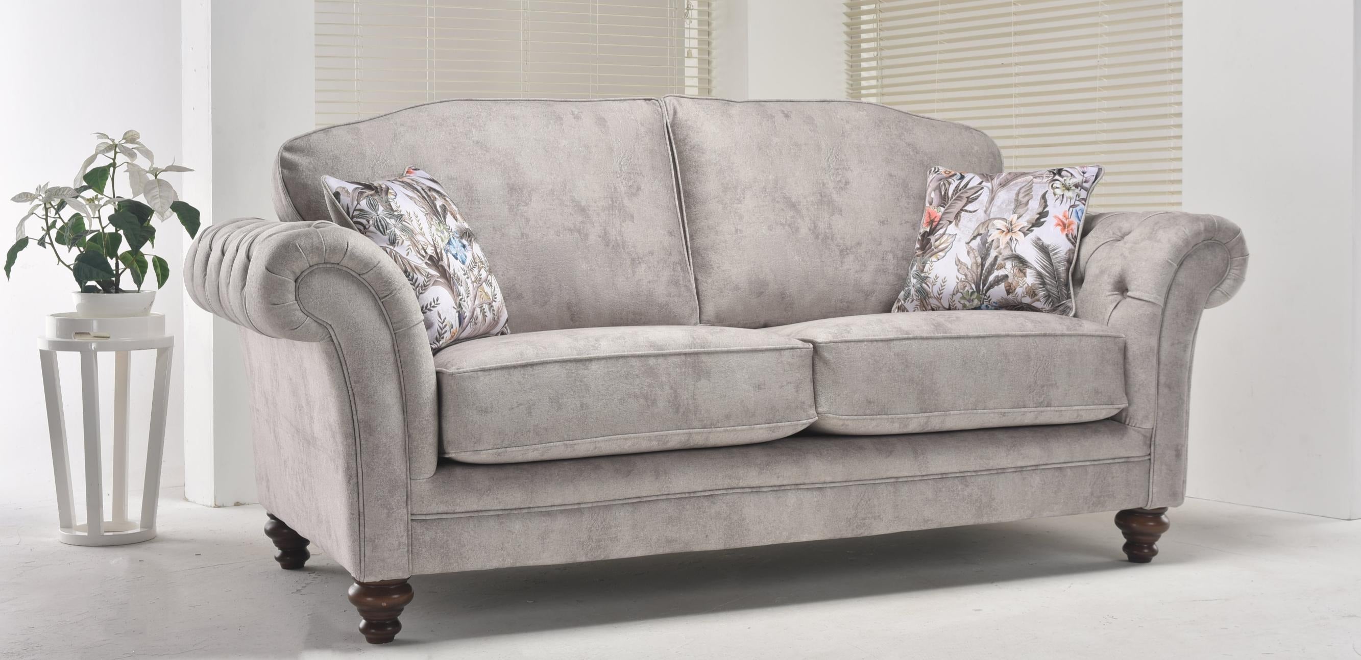 Chelsea button arm fabric sofa range with classic button arm detail