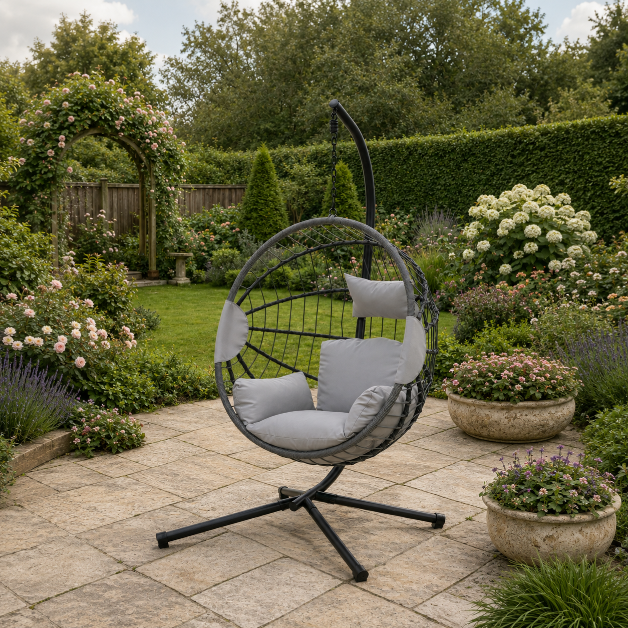 Hanging Egg Chair light grey indoor outdoor lifestyle image