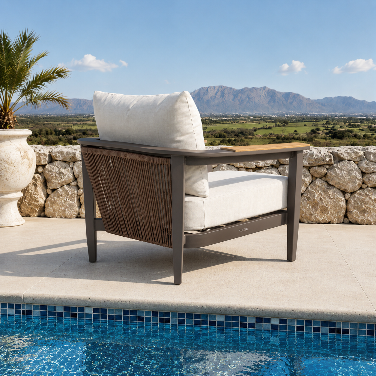 Hemera outdoor lounge chair wood effect back detail