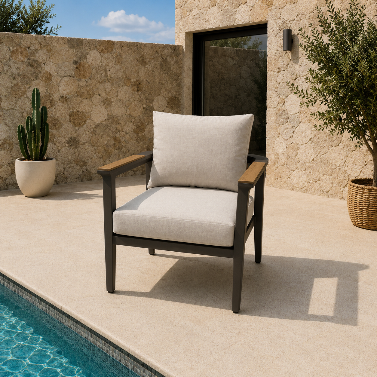 Hemera outdoor dining chair wood effect detail