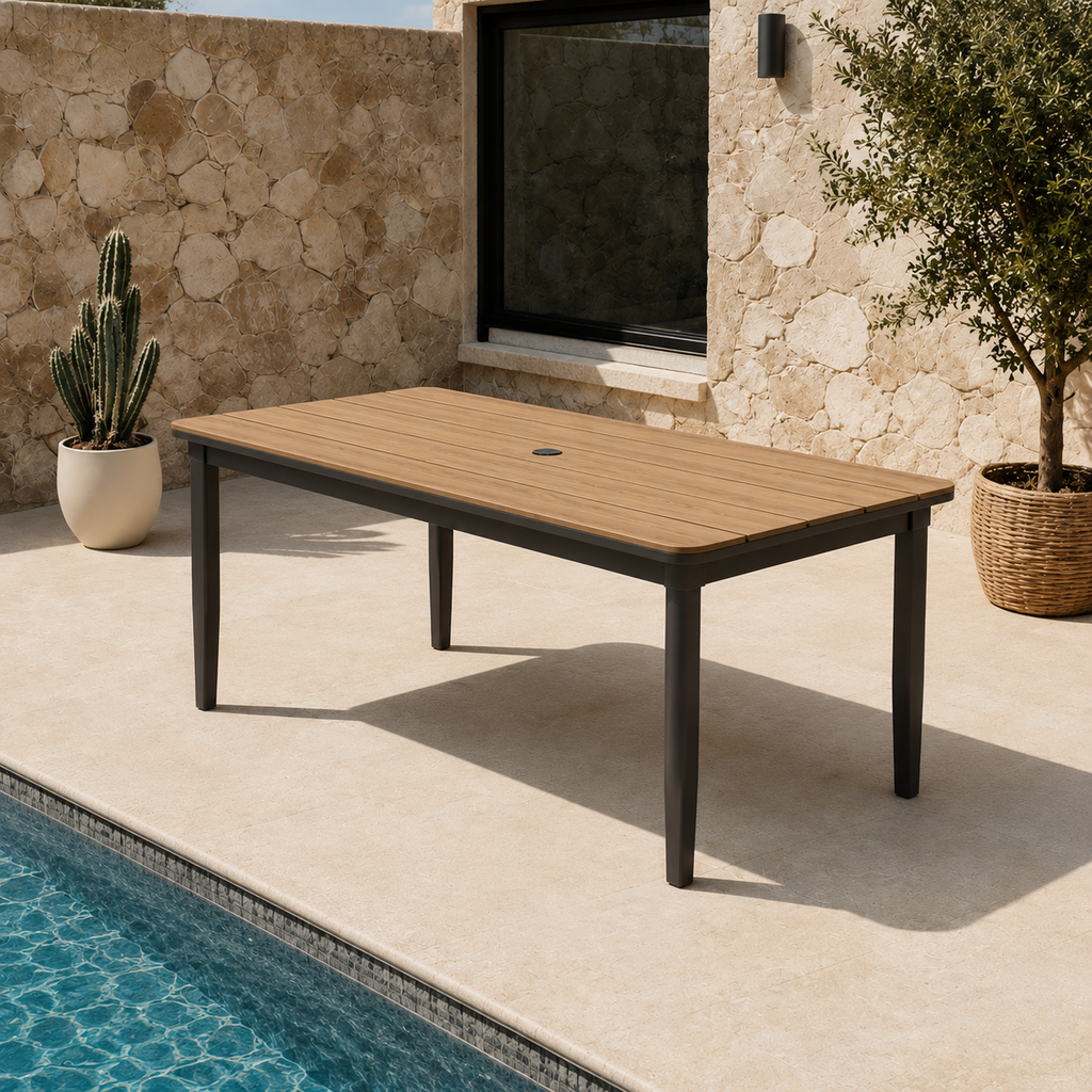 Hemera outdoor dining table wood effect detail