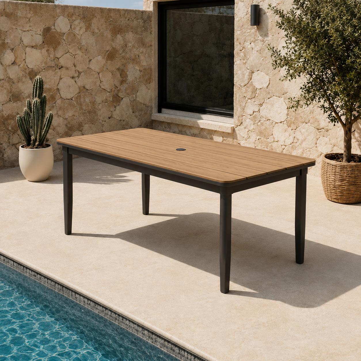 Hemera outdoor dining table wood effect detail