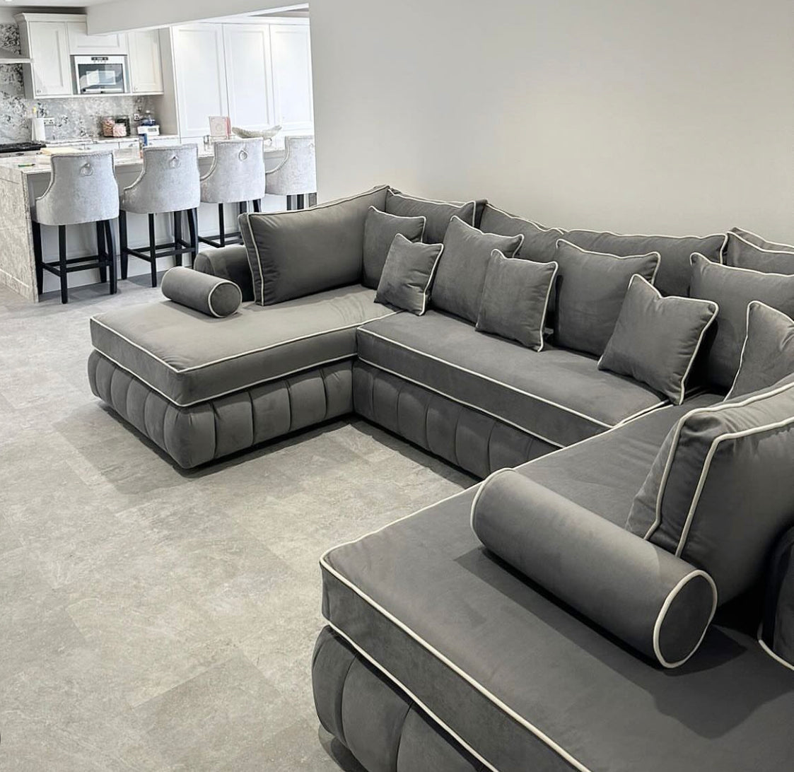 Luxe Piped U Shape Sofa