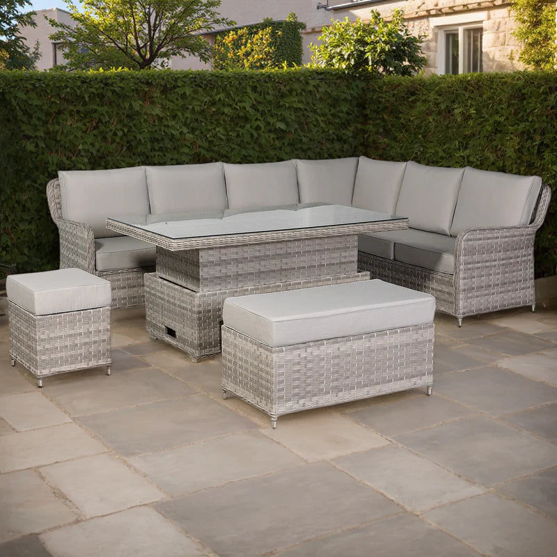 Square corner rattan dining set front view