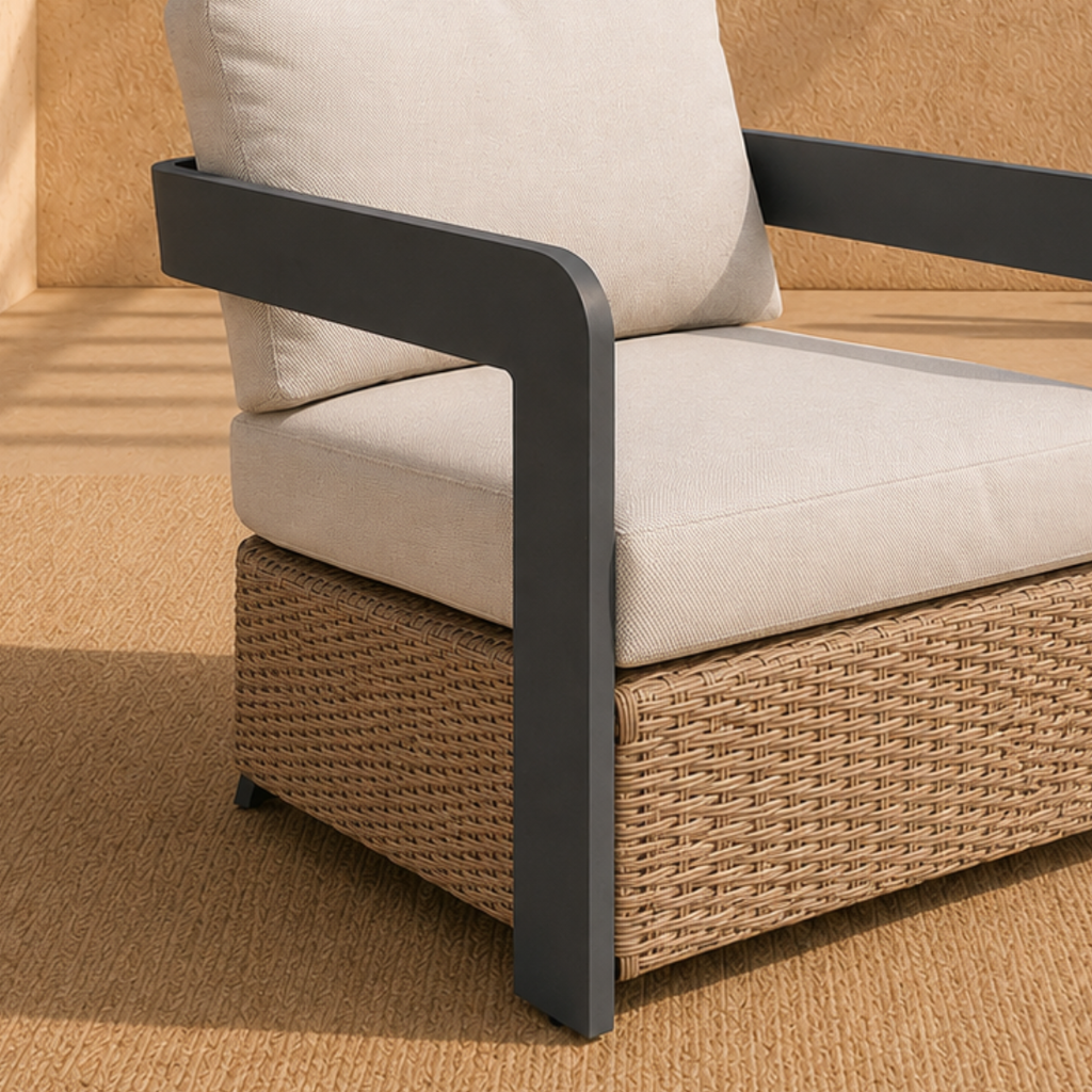 Selene outdoor wicker lounge chair close up