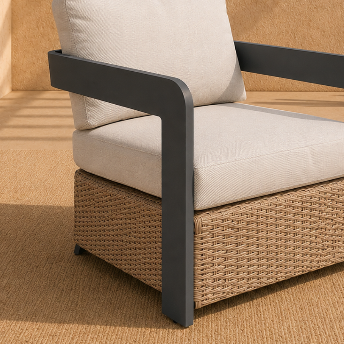 Selene outdoor wicker lounge chair close up