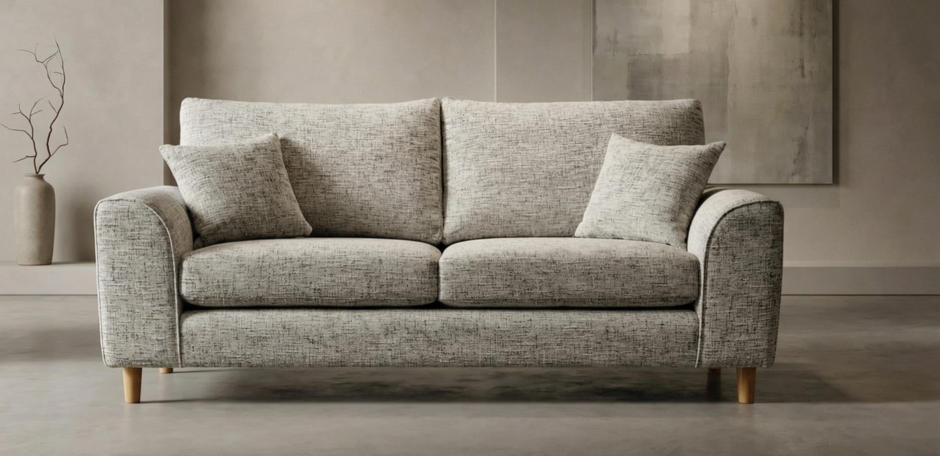 Vegas fabric sofa range in neutral fabric with scatter cushions